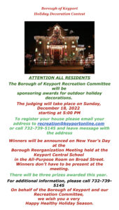 Borough of Keyport Recreation Committee will be sponsoring awards for outdoor holiday decorations.
